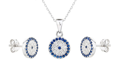 MYSTIC JEWELS - Conjunto de Joyería de Plata de ley 925 - Ojo Turco con Circonitas - Colgante con Cadena y Pendientes