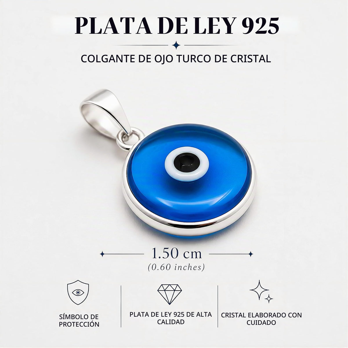 MYSTIC JEWELS by Dalia - Colgante mal de ojo de cristal para la buena suerte - plata de ley 925 - Diametro de Dije 15 mm