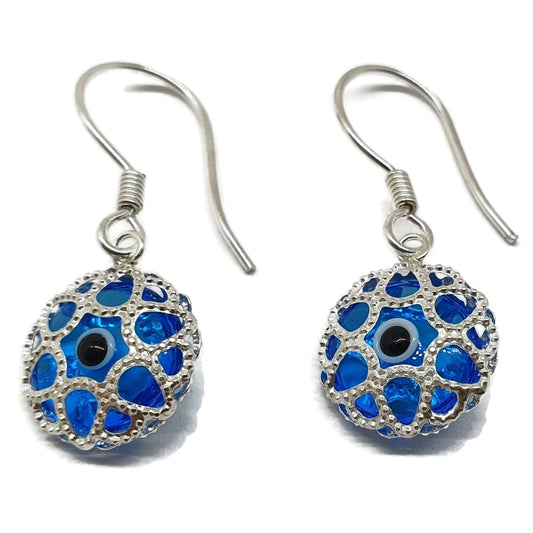 MYSTIC JEWELS By Dalia - Pendiente mal de ojo de cristal y plata de ley 925 - ojo turco filigrana - para buene Suerte