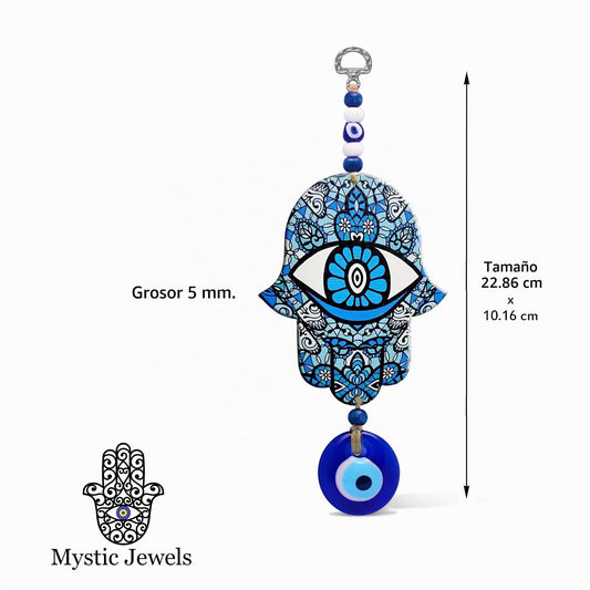 MYSTIC JEWELS - Hamsa de la Mano de Fatima en Madera con Ojo turco para Buene Suerte y Energia en Casa (Color 4)