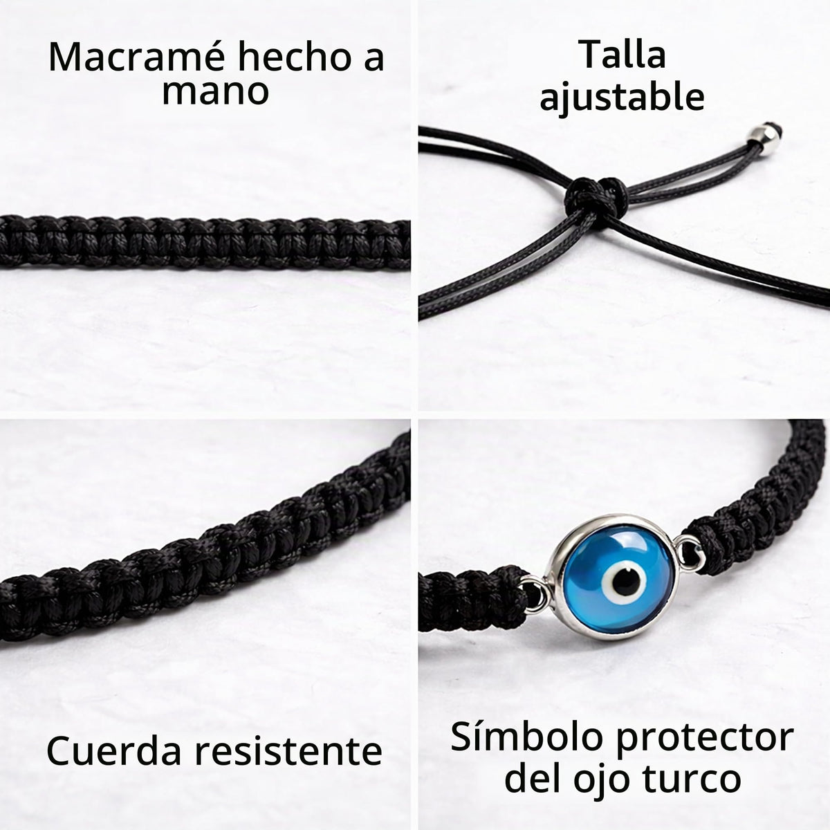 MYSTIC JEWELS - Pulsera de Macramé con Ojo Turco en Plata de Ley 925