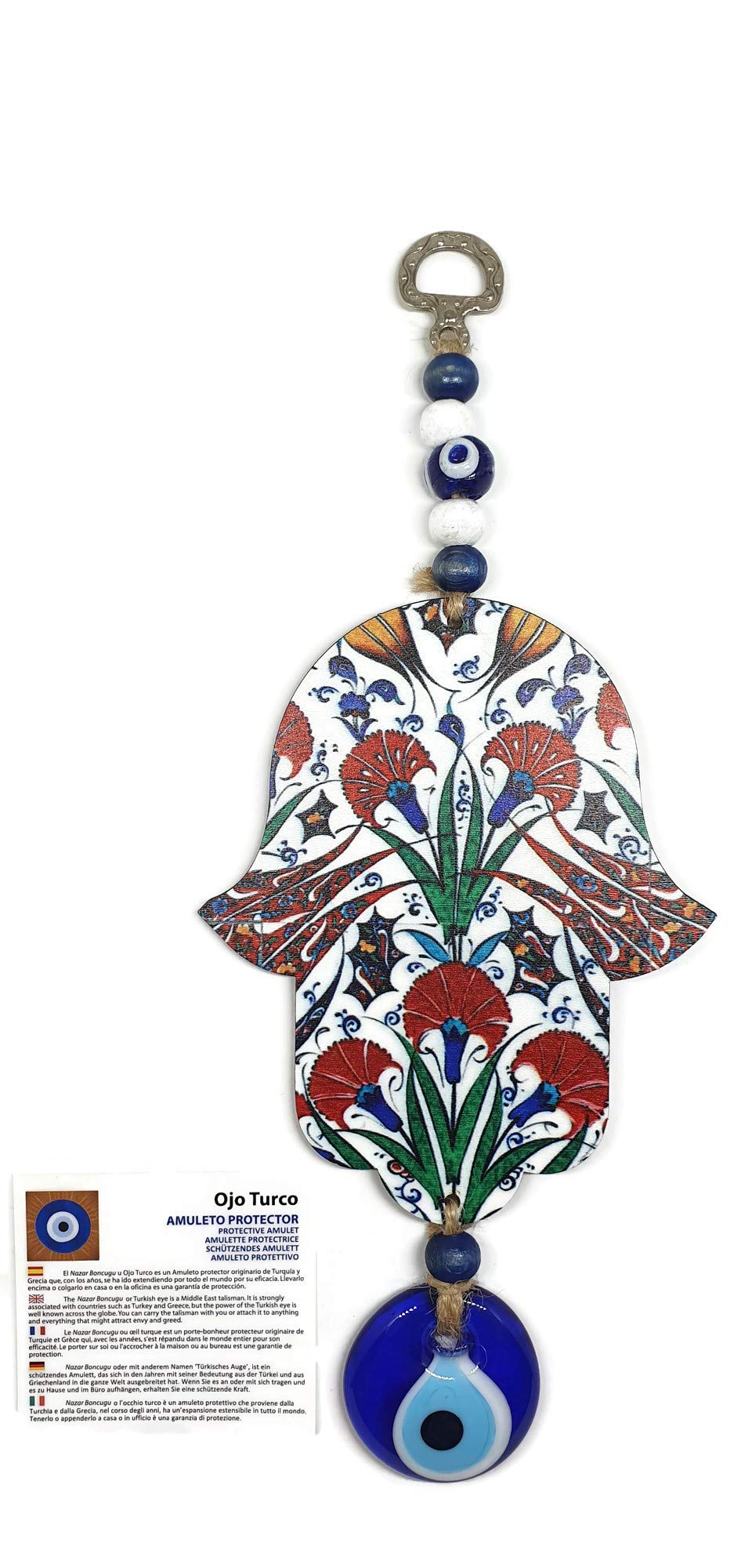 MYSTIC JEWELS - Hamsa de la Mano de Fatima en Madera con Ojo turco para Buene Suerte y Energia en Casa (Color 2)