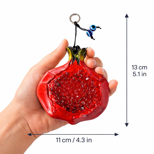 MYSTIC JEWELS - Adorno de Granada de Cristal Artesanal con Ojo Turco - Amuleto de Pared para Suerte y Prosperidad - Decoración del Hogar, Disponible en 2 Tamaños