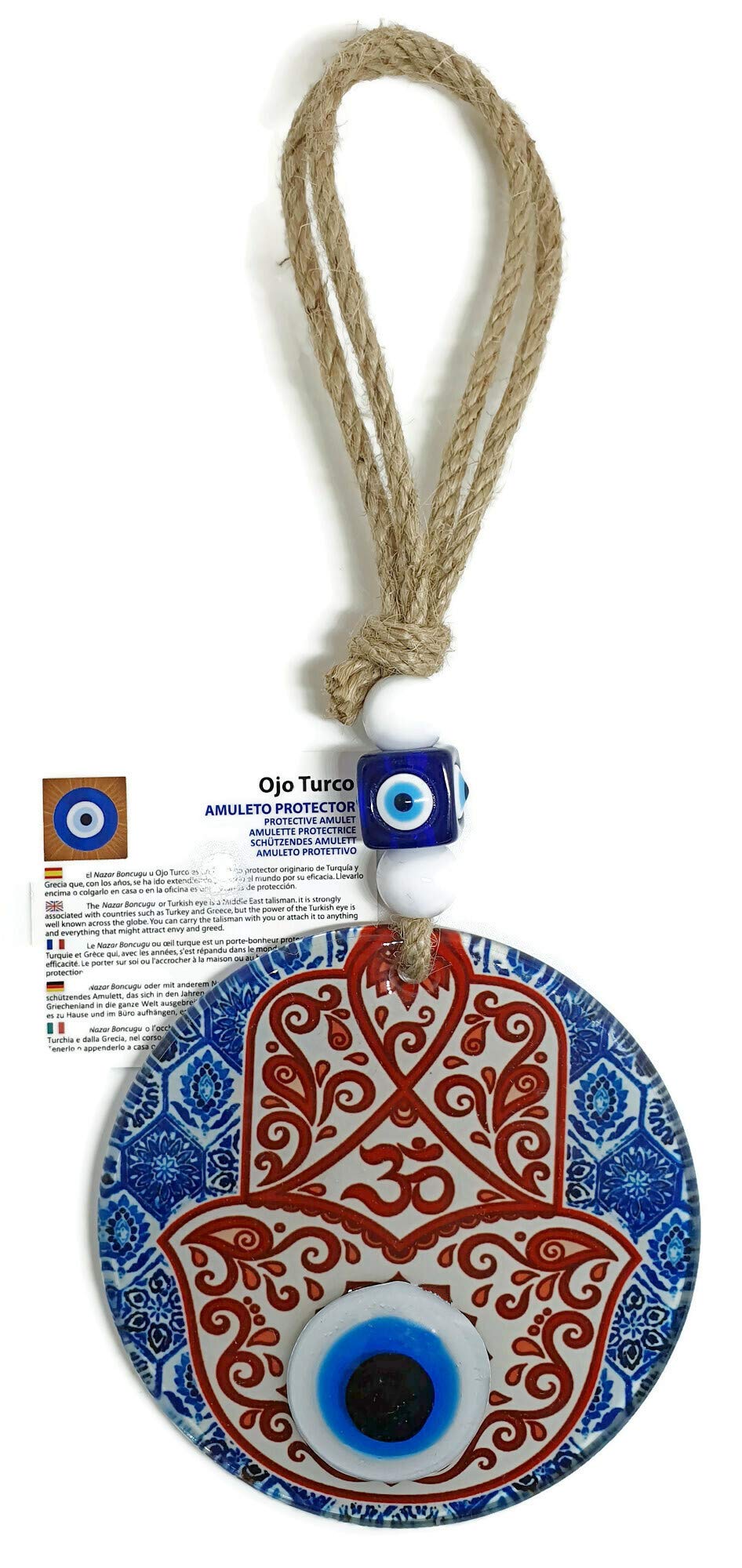MYSTIC JEWELS - Hamsa de la Mano de Fatima en Cristal con Ojo Turco para Buene Suerte en Casa
