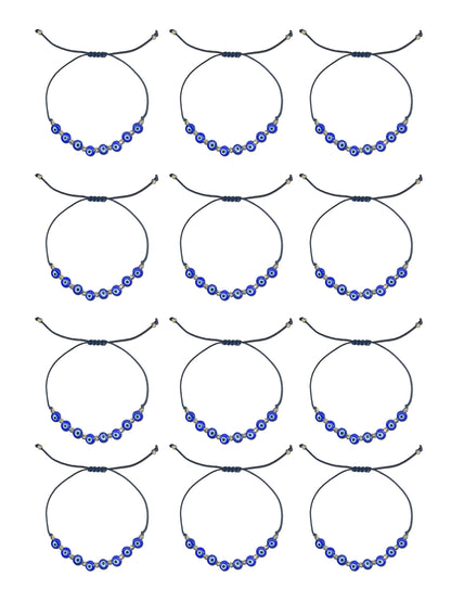 MYSTIC JEWELS - Pulsera Ojo Turco Ajustable – Pack 12 Pulseras de Hilo con Ojos Turcos de Cristal - Pulsera de Protección Unisex – Ajustable 13–21 cm