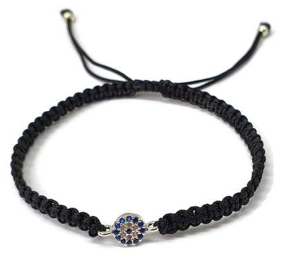 MYSTIC JEWELS by Dalia - Pulsera macramé clásica de mal de ojo en circonitas azules y blancas para buene suerte (Negro)