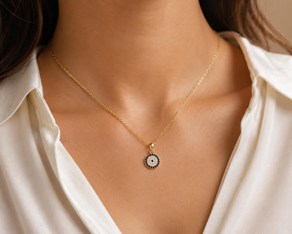 MYSTIC JEWELS - Conjunto de Joyería de Plata de ley 925 - Ojo Turco con Circonitas - Colgante con Cadena y Pendientes