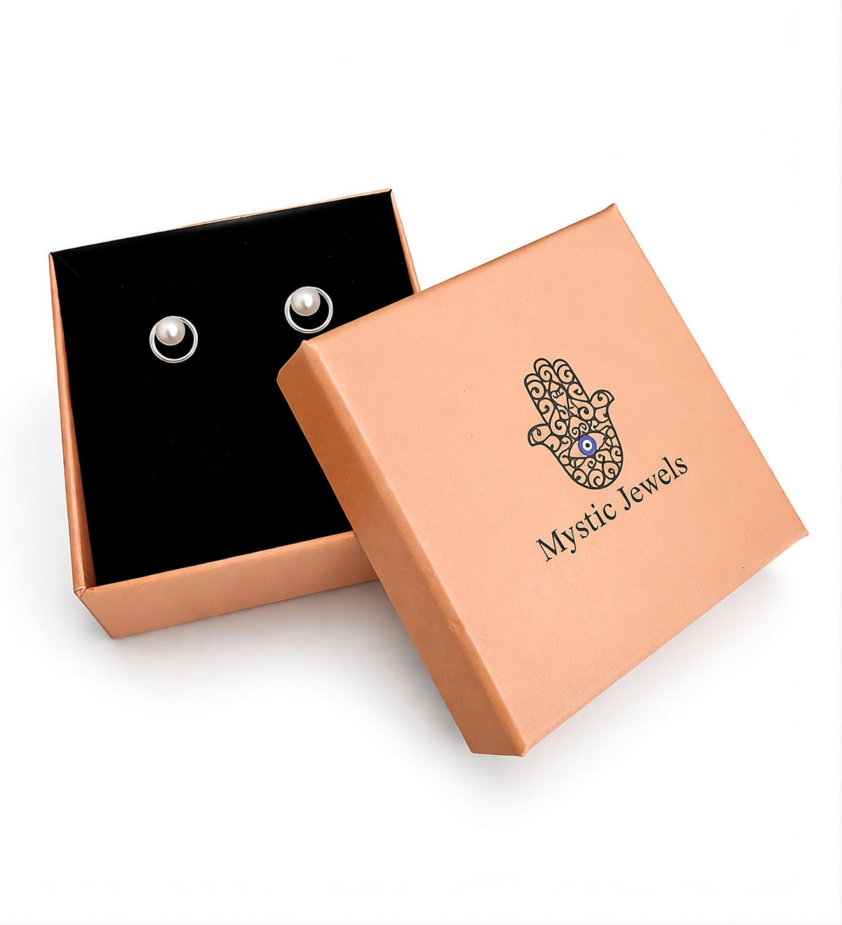 MYSTIC JEWELS - Pendientes de Plata de Ley 925, Diseño Circular con Perla, Studs Elegantes para Mujer, 10 mm