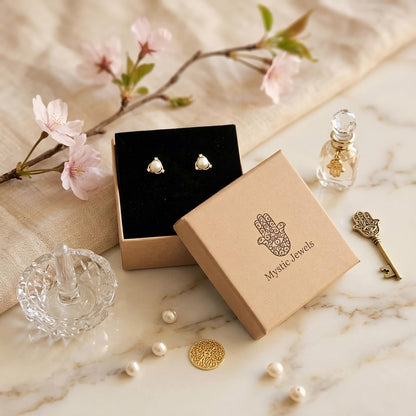 MYSTIC JEWELS - Pendientes de Perla con Plata de Ley 925, Diseño Delicado y Minimalista, 8 mm, Cierre Seguro