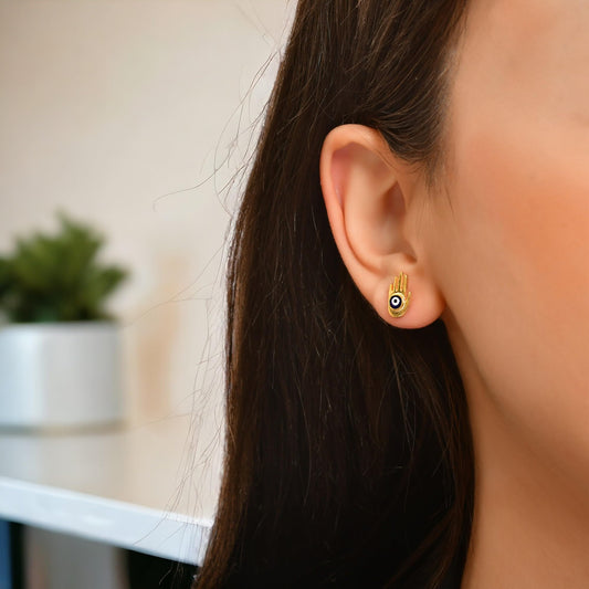 MYSTIC JEWELS - Pendiente de Plata 925 con Mano de Fátima y Ojo Turco de Esmalte para mujer, aretes