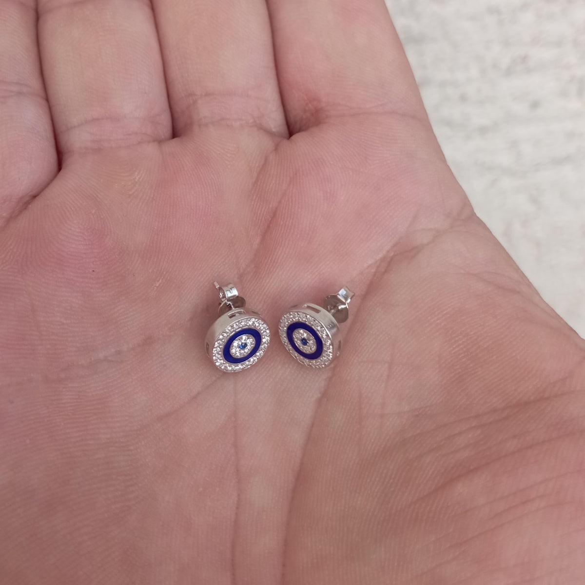 MYSTIC JEWELS By Dalia - Pendientes Plata de ley 925 Redondos, mal de ojo con circonia cúbica y esmaltada