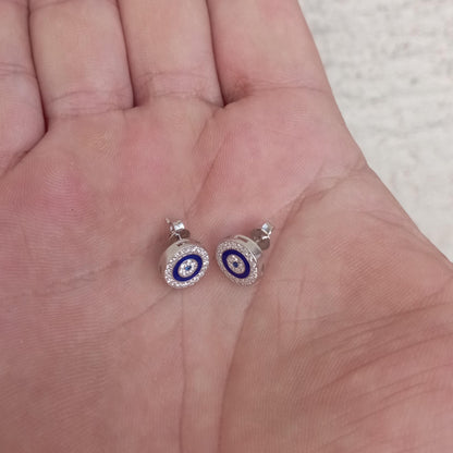 MYSTIC JEWELS By Dalia - Pendientes Plata de ley 925 Redondos, mal de ojo con circonia cúbica y esmaltada
