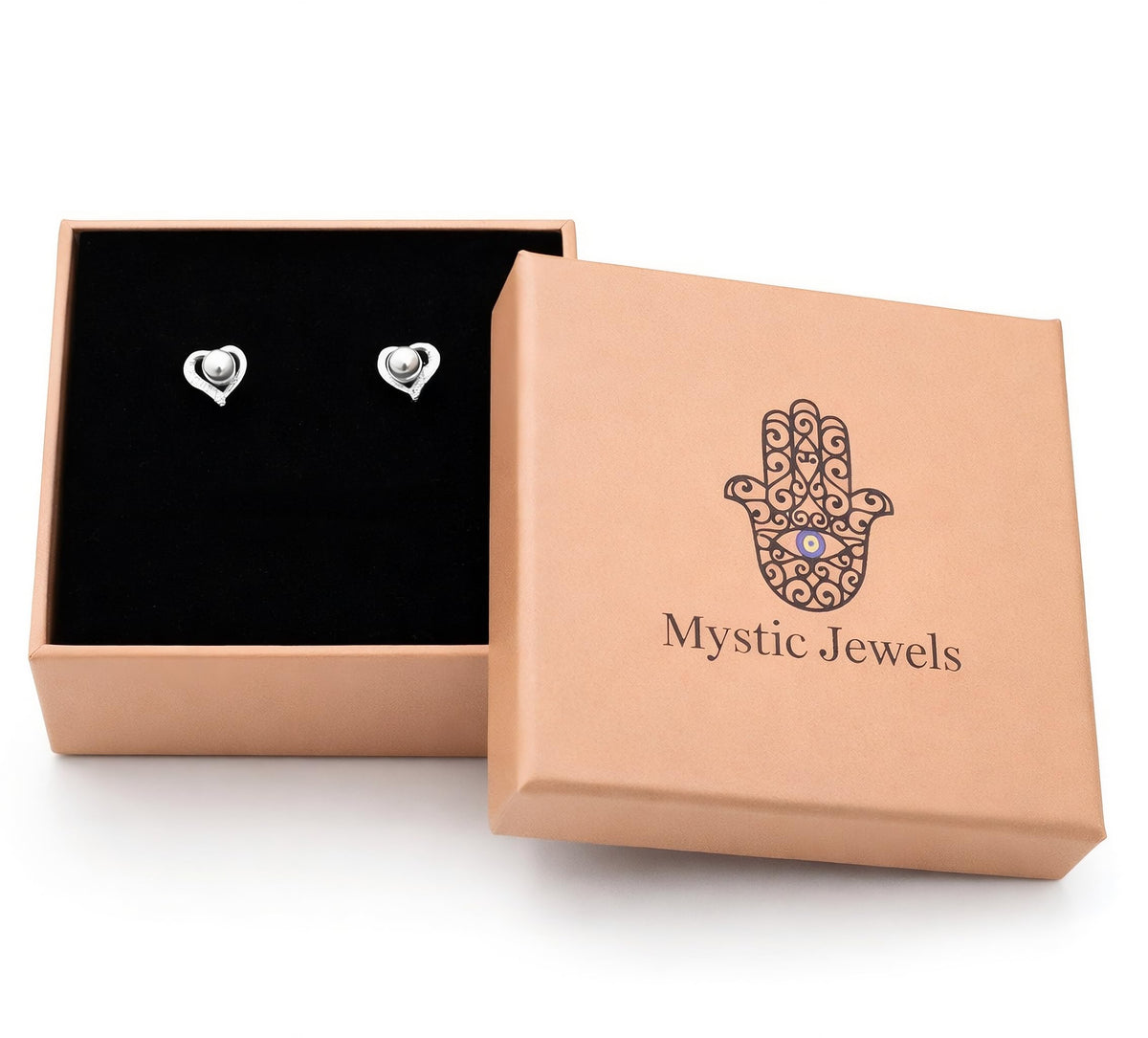MYSTIC JEWELS - Pendientes Corazón Plata de Ley 925 con Perlas de Agua Dulce – Pequeños 8 mm para Mujer – Hipoalergénicos – Regalo Elegante con Caja