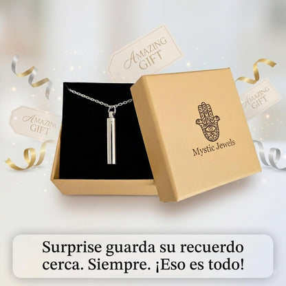 MYSTIC JEWELS - Collar Urna Cilíndrica de Acero Inoxidable - Colgante para Cenizas y Recuerdos - Guardián de Memoria Impermeable con Cadena de 60cm