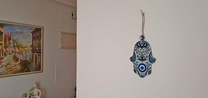 MYSTIC JEWELS - Adorno de Pared en Forma de Hamsa (Mano de Fátima) de Cristal para Llevar Salud y éxito a casa