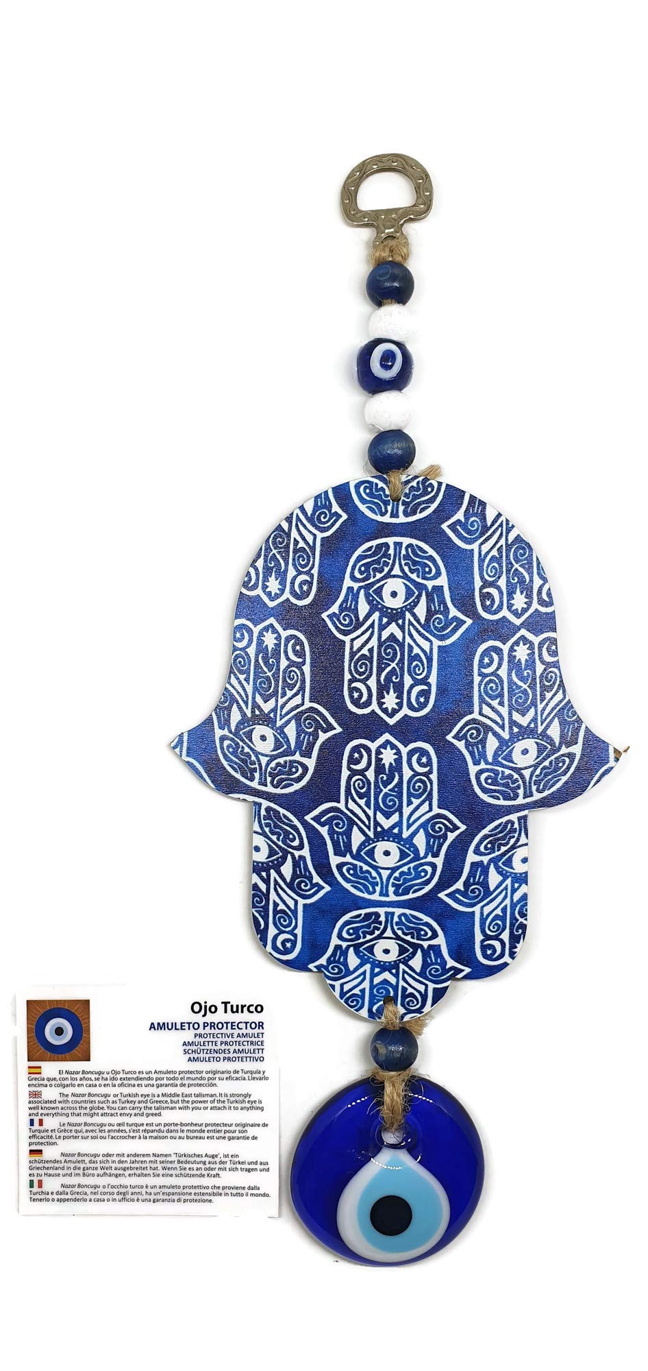 MYSTIC JEWELS - Hamsa de la Mano de Fatima en Madera con Ojo turco para Buene Suerte y Energia en Casa (Color 1)
