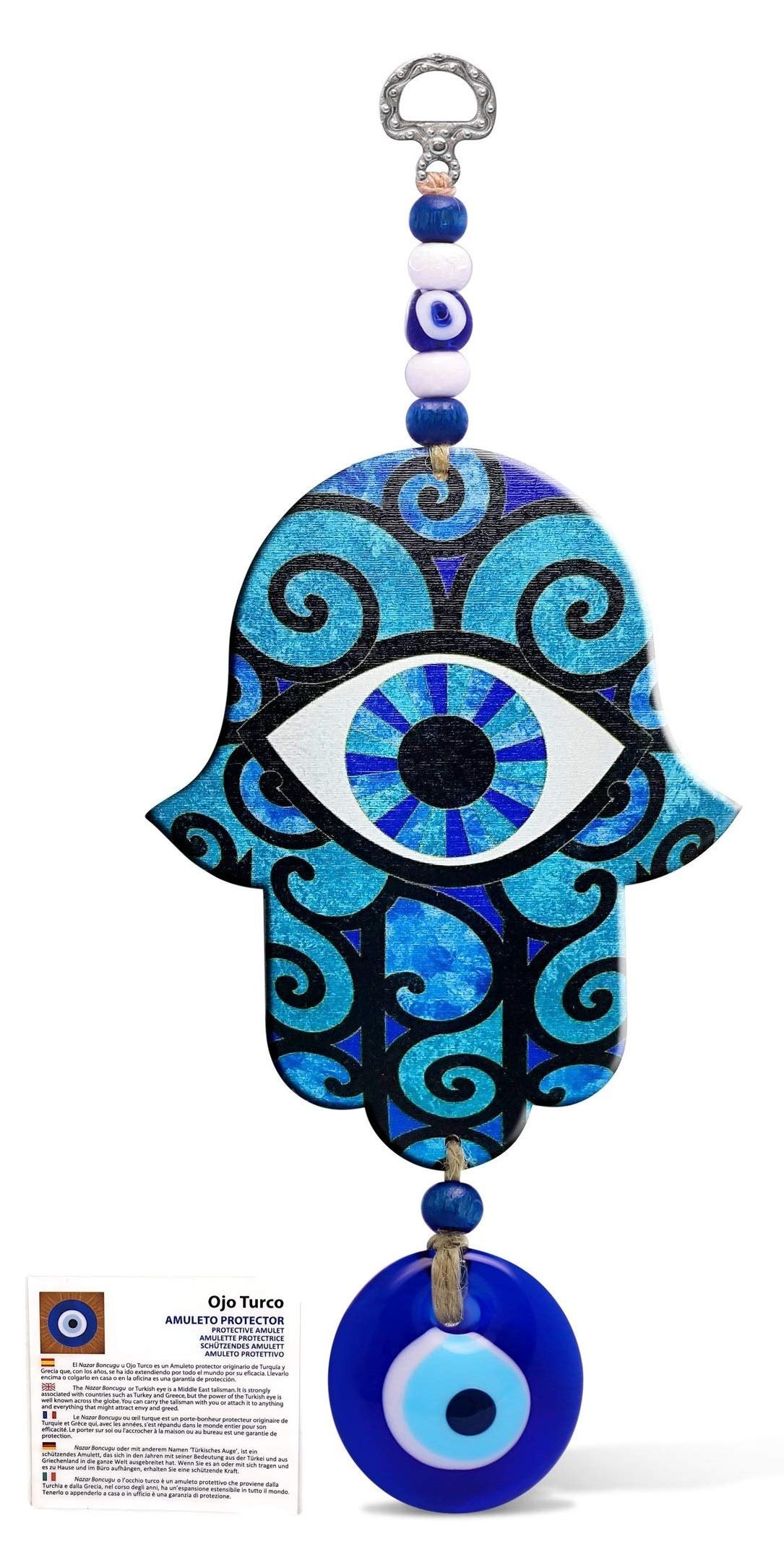 MYSTIC JEWELS - Hamsa de la Mano de Fatima en Madera con Ojo Turco para Buene Suerte y Energia en Casa (Color 8)
