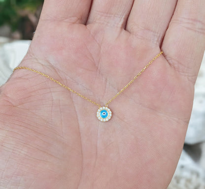 MYSTIC JEWELS - Collar de Mal de Ojo Turco de Plata Esterlina 925 con Circonias Cúbicas - Estilos Rhodium y Chapado en Oro, mujeres, niñas, regalo