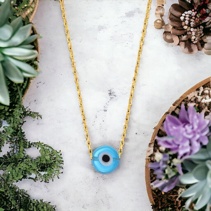 MYSTIC JEWELS - Plata de Ley 925 Collar de estilo Bohemio sencillo con colgante de Mal de ojo Cristal, Protección de Suerte, Joyería para mujeres