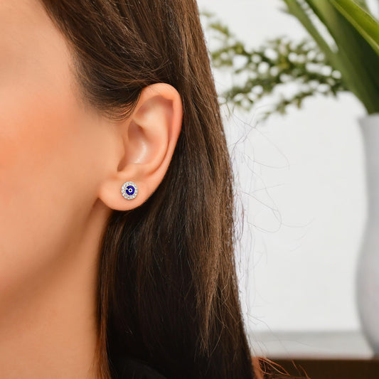 MYSTIC JEWELS - Pendiente de ojo turco de plata de ley 925 con circonitas y esmaltado, ideal para regalar en el Día de la Madre, aniversarios y cumpleaños