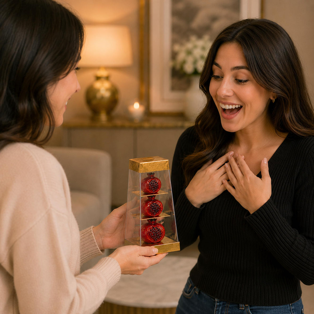 MYSTIC JEWELS - Set de 3 Granadas Decorativas de Cerámica Roja Brillante para Mesa, Estantería y Hogar