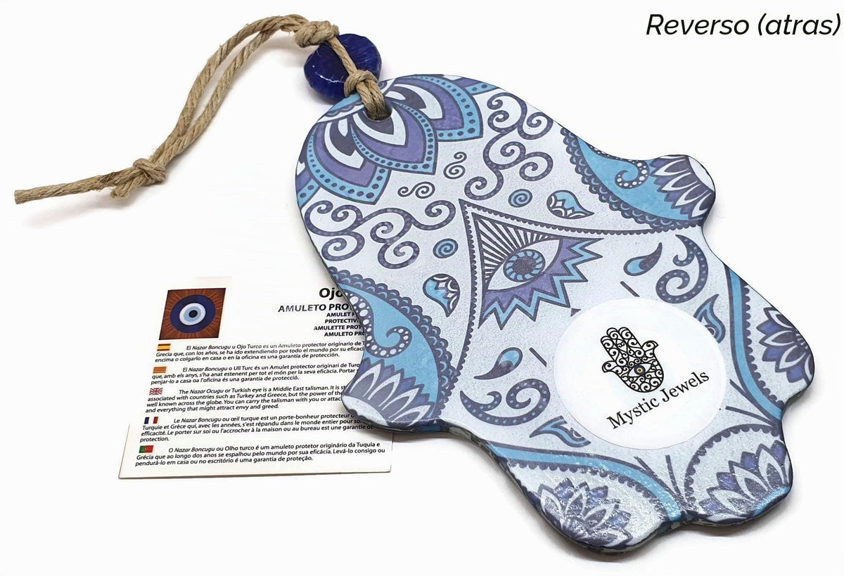 MYSTIC JEWELS - Adorno de Pared en Forma de Hamsa (Mano de Fátima) de Cristal para Llevar Salud y éxito a casa