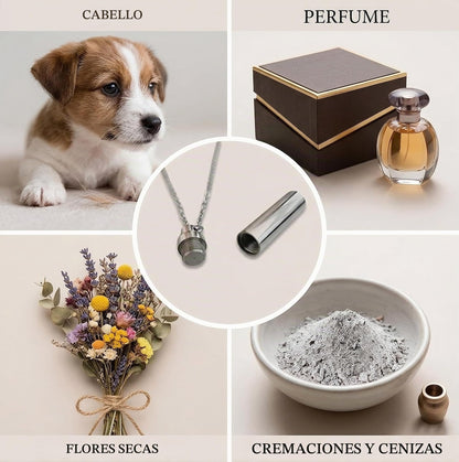 MYSTIC JEWELS - Collar Urna Cilíndrica de Acero Inoxidable - Colgante para Cenizas y Recuerdos - Guardián de Memoria Impermeable con Cadena de 60cm