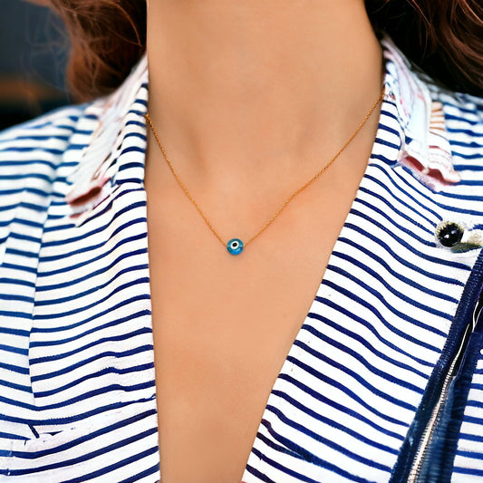 MYSTIC JEWELS - Plata de Ley 925 Collar de estilo Bohemio sencillo con colgante de Mal de ojo Cristal, Protección de Suerte, Joyería para mujeres