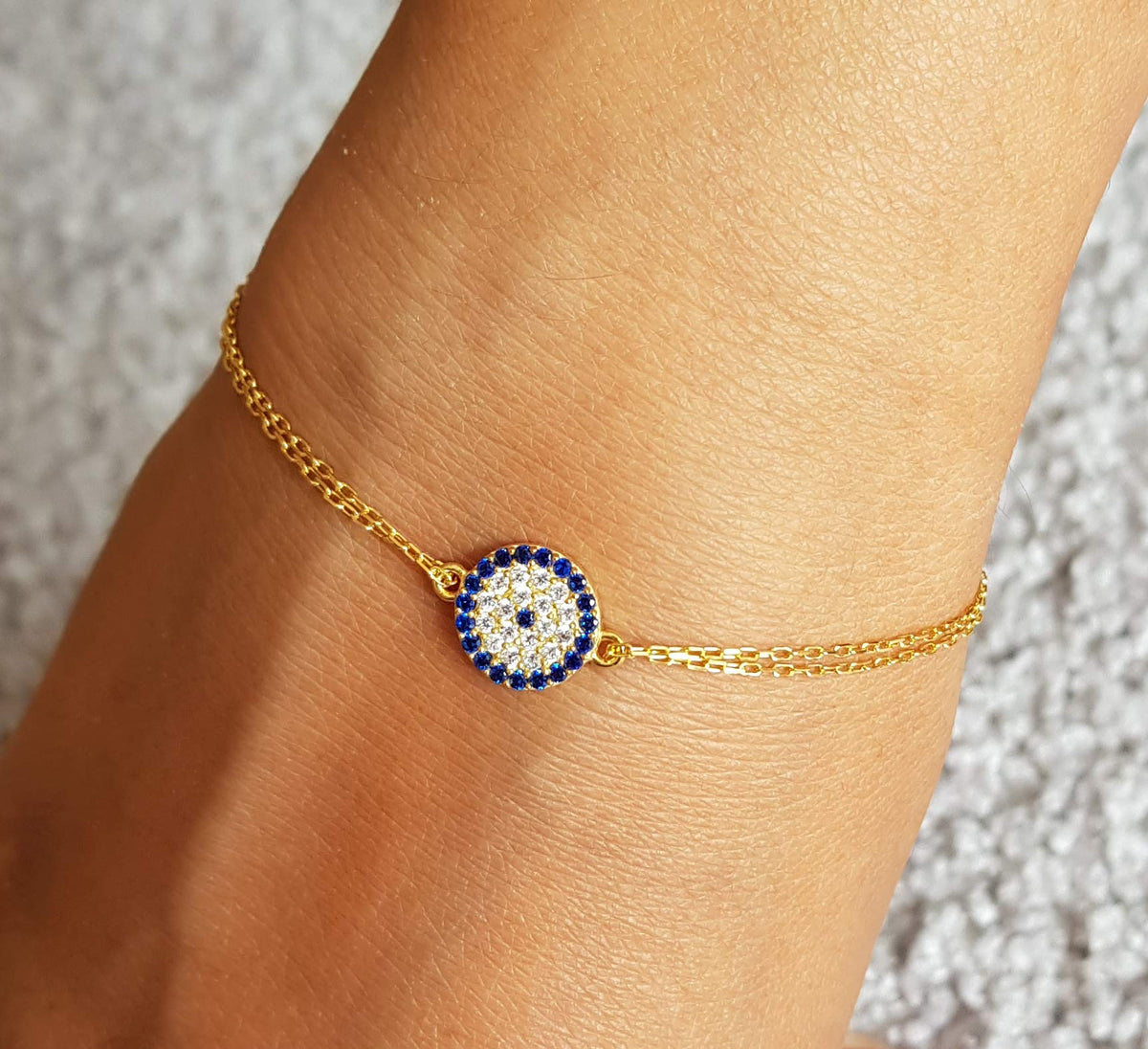 MYSTIC JEWELS by Dalia - Pulsera de Ojo Turco Motif circonitas - Double Cadena 16-18 cm Ajustable