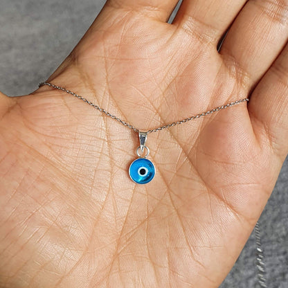 MYSTIC JEWELS - Collar Mal de Ojo de Cristal Azul para la Buena Suerte - Plata de Ley 925 - - Cadena 40 a 45 cm Longitud,por protección para Mal de Ojo