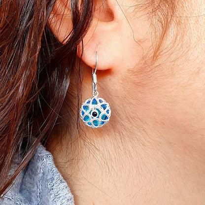 MYSTIC JEWELS By Dalia - Pendiente mal de ojo de cristal y plata de ley 925 - ojo turco filigrana - para buene Suerte