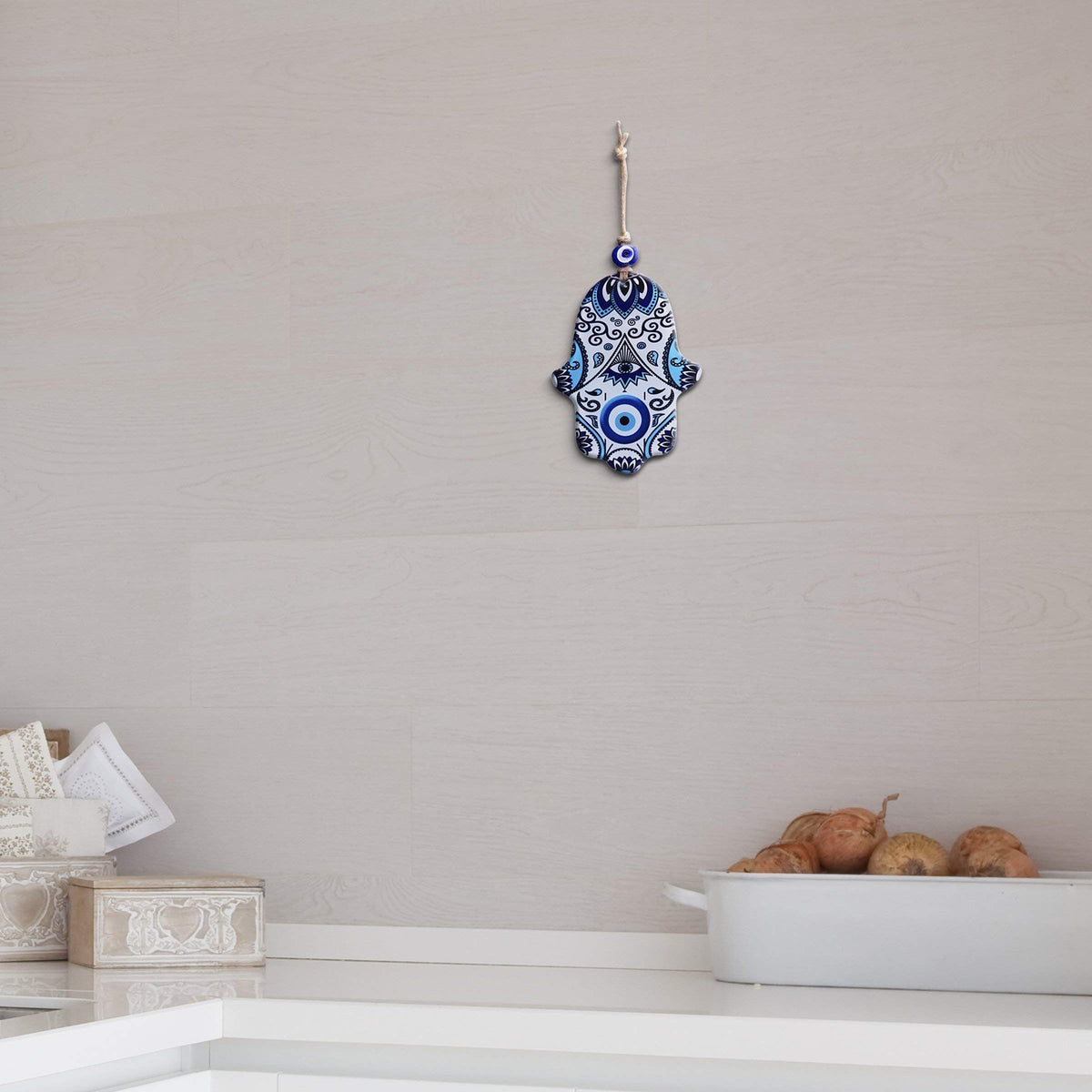 MYSTIC JEWELS - Adorno de Pared en Forma de Hamsa (Mano de Fátima) de Cristal para Llevar Salud y éxito a casa
