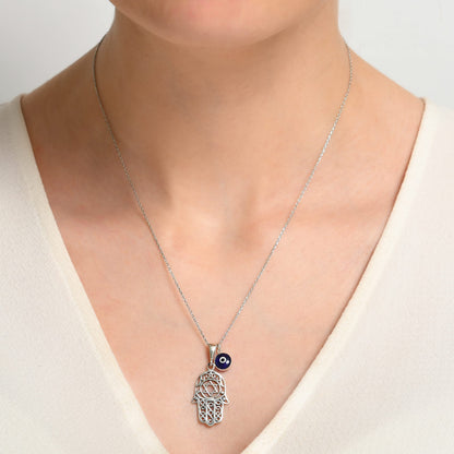 MYSTIC JEWELS By Dalia - Collar Hamsa de Plata de ley 925 con un dije de mal de ojo de 7 mm colgando (Estrella de David)