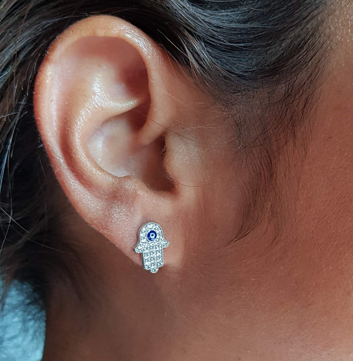 MYSTIC JEWELS By Dalia - Pendientes Mano de Fatima con Colgante de Ojo Turco esmaltada Plata de Ley 925 para protegerte