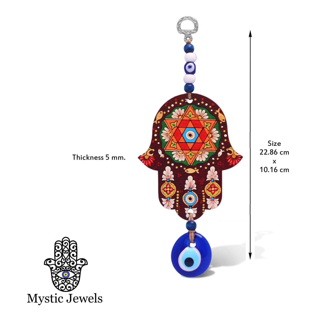 MYSTIC JEWELS - Hamsa de la Mano de Fatima en Madera con Ojo turco para Buene Suerte y Energia en Casa (Color 7)