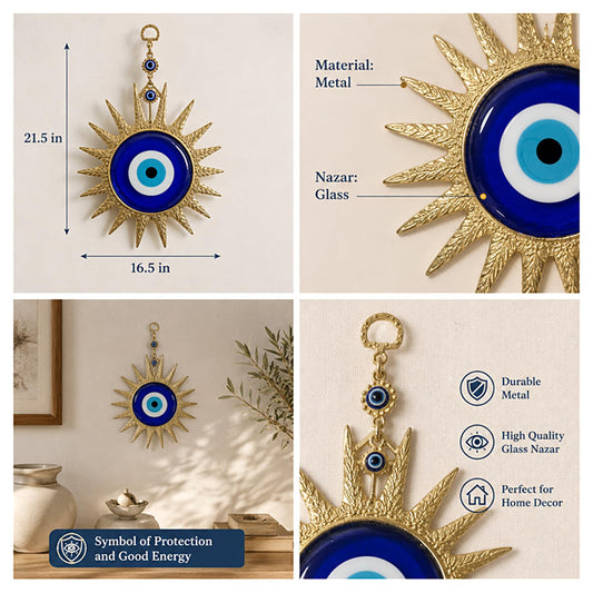 Colgante de Pared Ojo Turco Sol Dorado, 16,5 x 21,5 cm