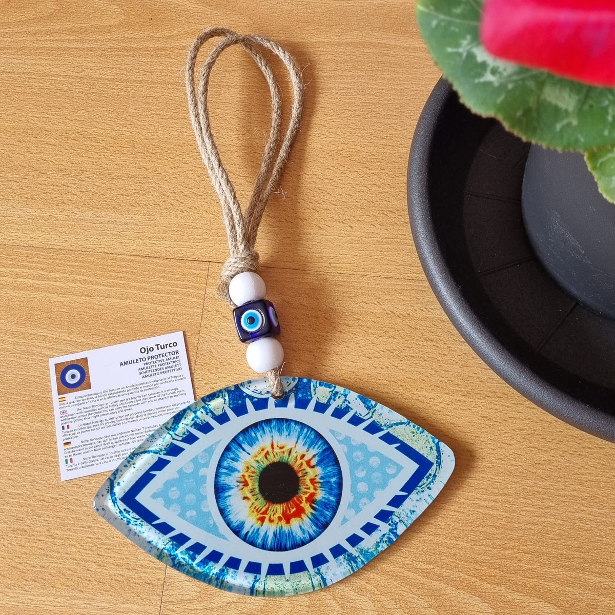MYSTIC JEWELS - Adorno Decoración de Pared de Cristal Evil Eye (Ojo Turco) para el hogar, Amuleto de la Suerte, Regalo, Cumpleaños