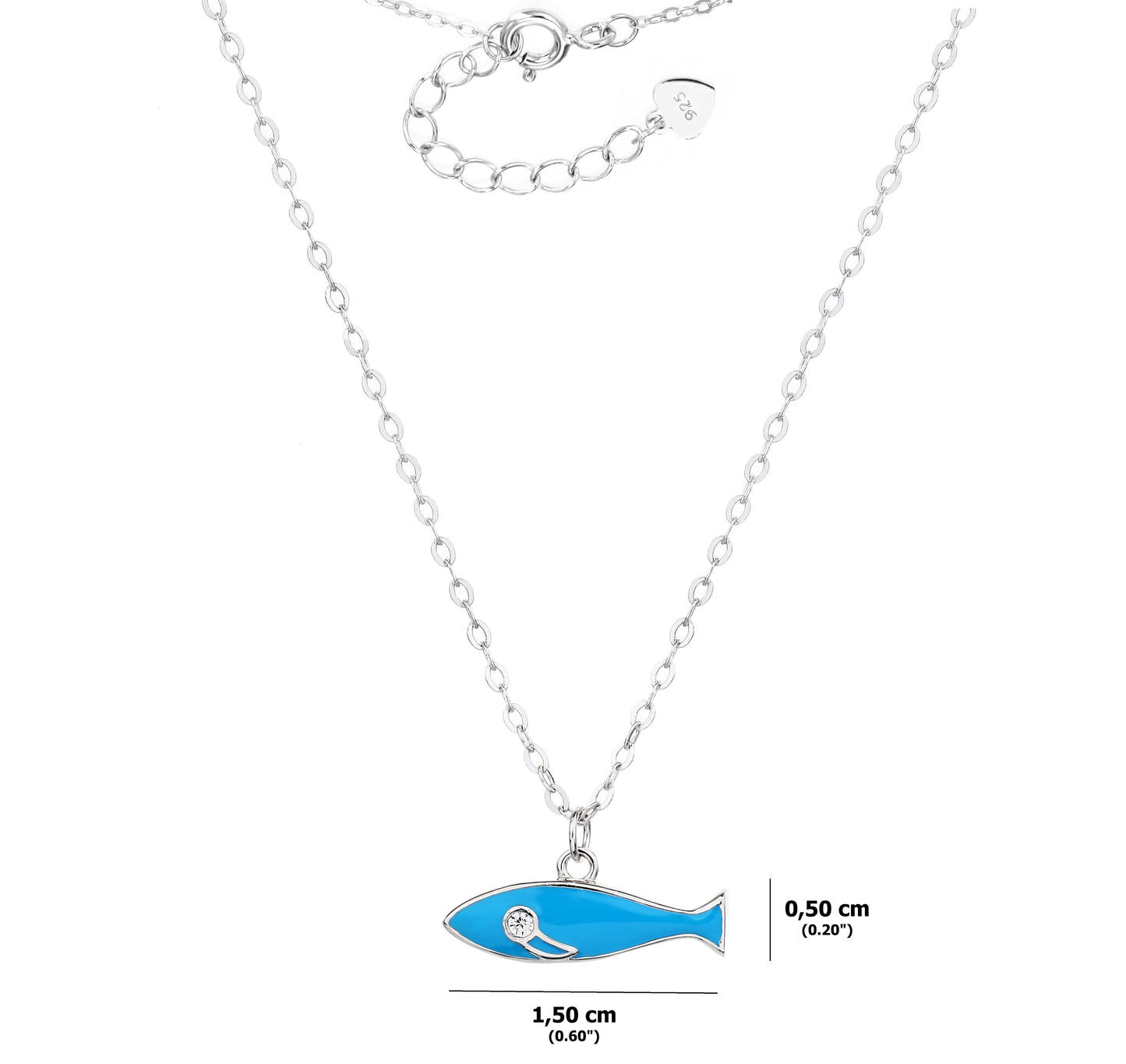 Collar de Mujer con Dije de Pez – Plata de Ley 925 con Acabado en Rodio – Esmalte Azul y Circonita – Diseño Minimalista