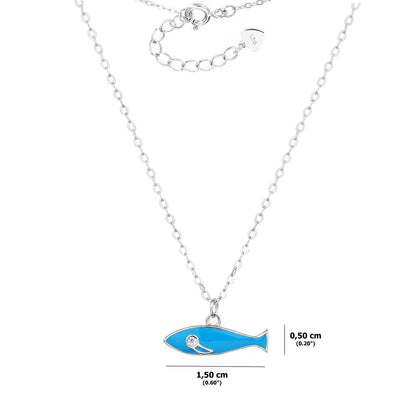 Collar de Mujer con Dije de Pez – Plata de Ley 925 con Acabado en Rodio – Esmalte Azul y Circonita – Diseño Minimalista