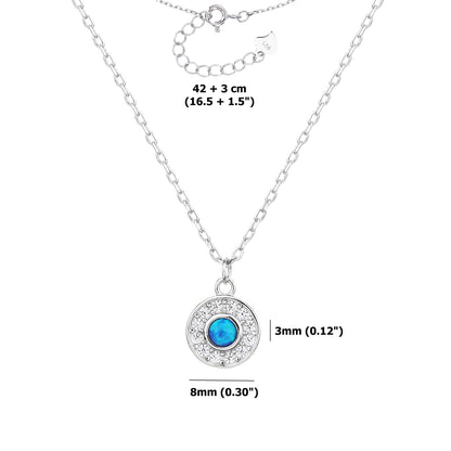 Collar de Plata let 925 - Colgante de Ópalo Sintético Azul y Circonitas, Cadena Delicada, Diseño Minimalista, Joya para Mujer