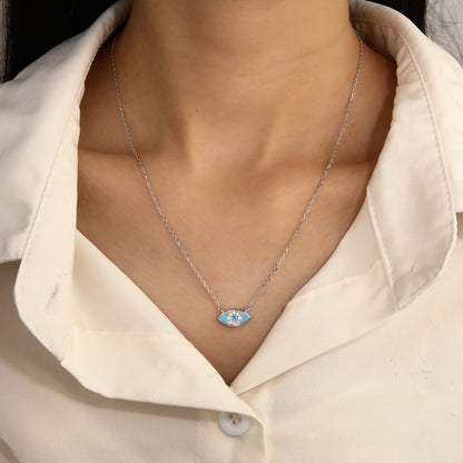 Collar de Plata de ley 925 con 5 Ojos Turcos Esmaltados Azul Marino – Diseño Minimalista 42 + 3 cm – Con Bolsita de Regalo