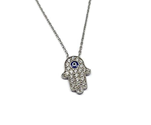 Hand of Fatima necklace with enameled Turkish eye pendant 925 sterling silver to protect you - | Mystic Jewels By Dalia