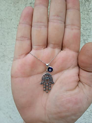 MYSTIC JEWELS By Dalia - Collier Hamsa en argent sterling 925 avec pendentif mauvais œil de 7 mm à suspendre (filigrane)