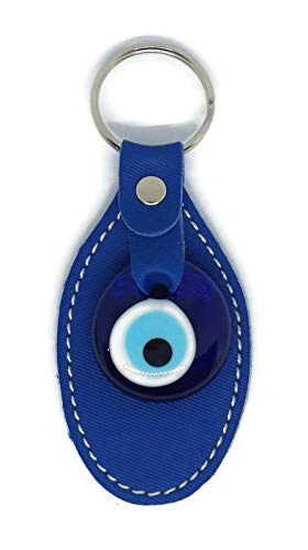 Mystic Jewels by Dalia - Leather Keychain with Turkish Eye in Crystal - for good Luck - Size 11 X 4 cm