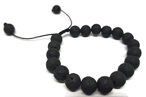 MYSTIC JEWELS By Dalia - Shamballa Bracelet for Men, Braided Beads Bracelet with Natural Lava Stones in Black, 16-23 cm
