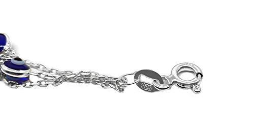 MYSTIC JEWELS By Dalia - 19cm Silver Evil Eye Bracelet on Triple Chain with tiny eyes - For Good Luck (Navy Blue)