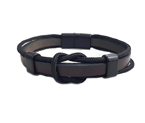 MYSTIC JEWELS By Dalia - Men's Magnetic Stainless Steel Leather Bracelet (MB14)