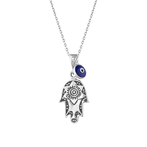 MYSTIC JEWELS By Dalia - Collier Hamsa en argent sterling 925 avec breloque mauvais œil de 7 mm pendante (Soleil)