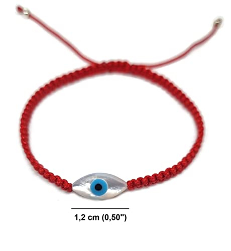 MYSTIC JEWELS By Dalia - Red macrome thread bracelet with mother-of-pearl and Turkish eye, for good luck, Evil Eye protection, Good Luck (Eye - Red)