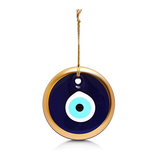 MYSTIC JEWELS - Crystal against the Evil Eye, Blue and White, Large Turkish Eye 12 cm Approx with Hole, Good Luck Charms to Hang on the Wall (Golden)
